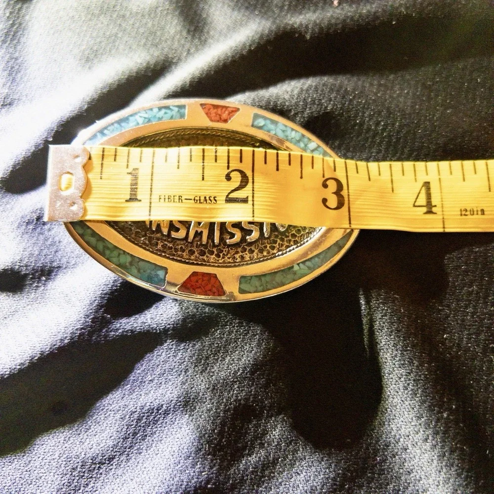 Vintage Buick Transmission Belt‎ Buckle Turquoise Chips Cars Mechanic Western